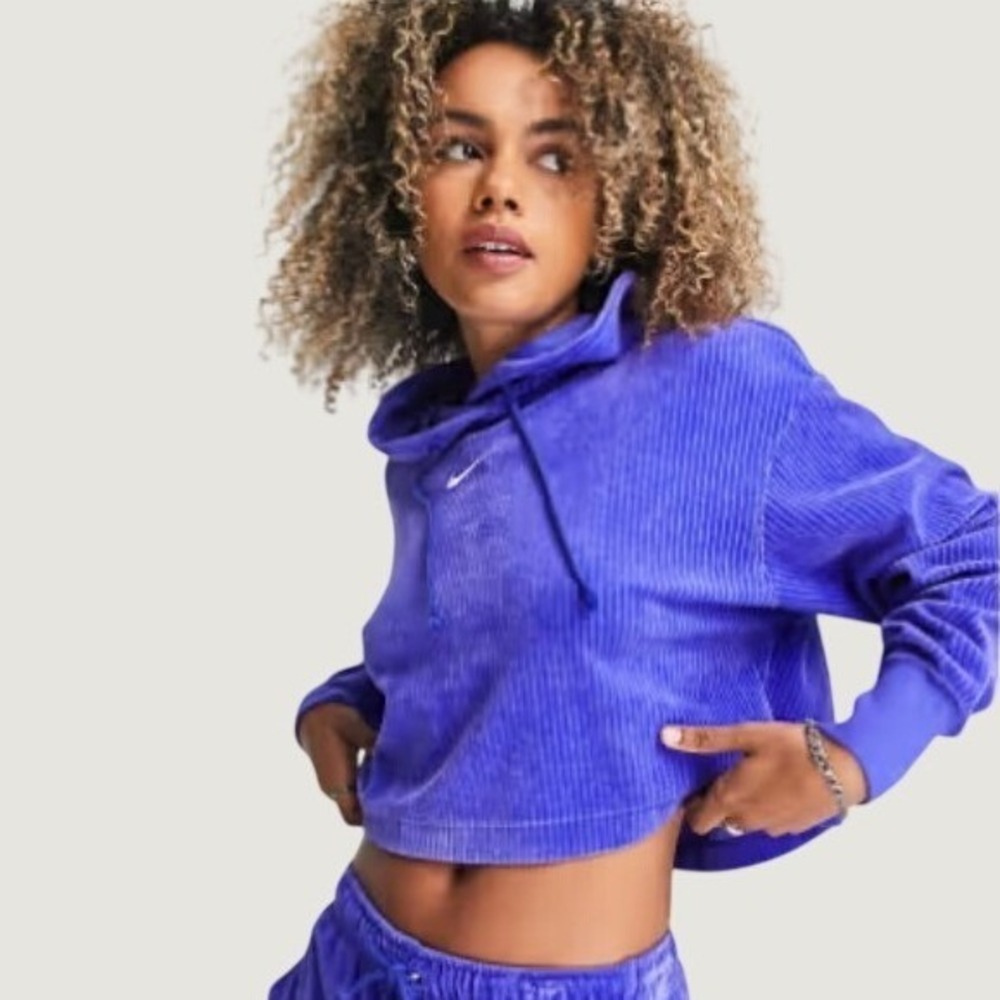 Nike Womens Corduroy Quarter Zip Cropped Sweatshirt Lapis Blue DQ5938-430 M